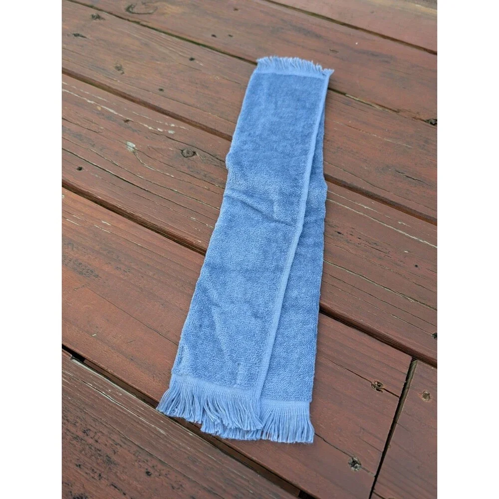 Vintage Embroidered Blue Cat Fingertip Towel NEW Unused Fringe Granny 18x11